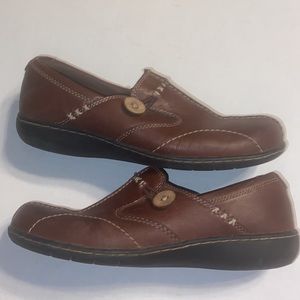 Brown leather slip on Clark shoes size 8M